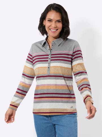 WITT WEIDEN Poloshirt in grau-mauve-geringelt