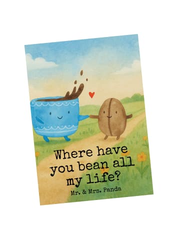 Mr. & Mrs. Panda Postkarte Kaffee Bohne Design mit Spruch in Weiß