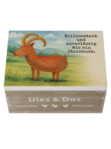 Mr. & Mrs. Panda Holzkiste Sternzeichen Steinbock Design mit Spruch in Weiß
