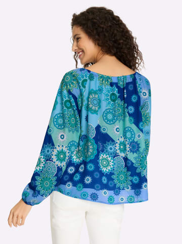 Heine Druckbluse in royalblau-grün-bedruckt