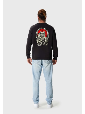 OLDSKULL Sweatshirt Asian Rebel Cat Kanji Graphic in Black