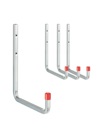 relaxdays 4 x Wandhaken in Silber/ Rot