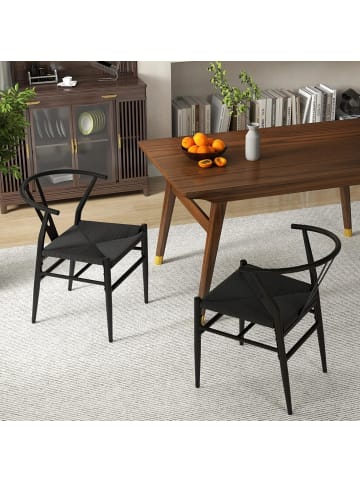 COSTWAY 2er Set Esszimmerstühle stapelbar mit Metallrahmen in Schwarz