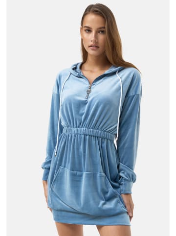 enflame Long Oversized Hoodie Dress Nicki Velours Kapuzen Pullover Kleid in Hellblau