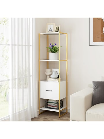 COSTWAY 5-stöckiges Bücherregal mit Schublade 160 cm in Weiß