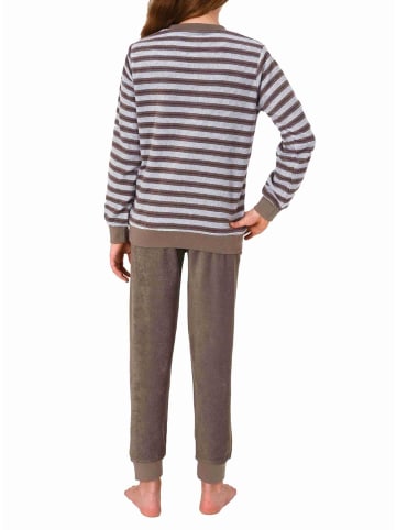 NORMANN langarm Frottee Schlafanzug Pyjama Bündchen Streifen - 77439 in grau