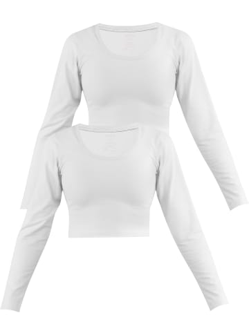 Janice 2 x Damen crop Langarmshirt Nerja in Weiß