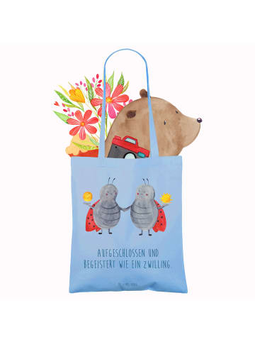 Mr. & Mrs. Panda Tragetasche Sternzeichen Zwilling mit Spruch in Sky Blue
