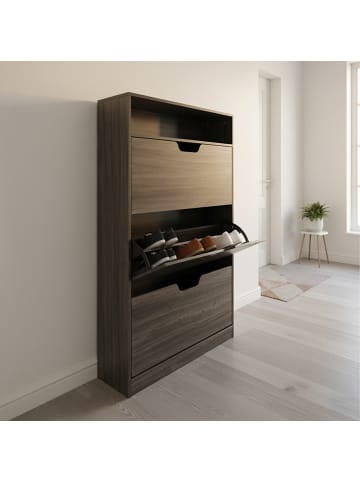 relaxdays Schuhschrank in Grau - (B)60 x (H)140 x (T)24 cm