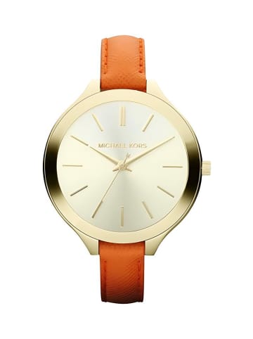 Michael Kors Slim Runway Uhr gold orange Lederarmband