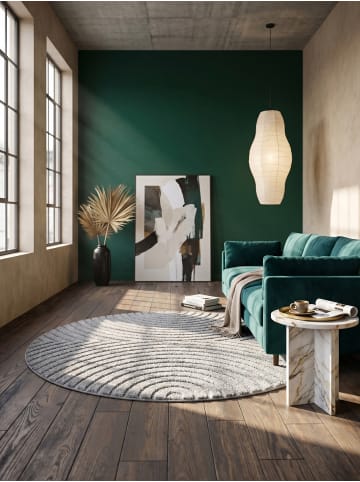 KADIMA DESIGN Hochflorteppich 3D Bögen Boho Waschbar Wohnzimmer in Silber