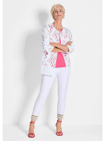 GOLDNER Kurzgröße: Weiße Jacke mit Blätterdessin in weiß