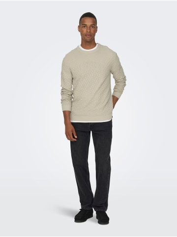 Only&Sons Design Pullover Geripptes Karo Strick Muster ONSKALLE in Beige-2