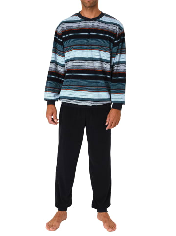 NORMANN Frottee Schlafanzug langarm Bündchen Streifen - 75409 in marine