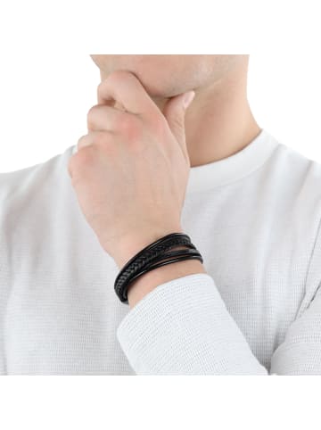 s.Oliver Armband Edelstahl, IP Schwarz, Leder in Schwarz