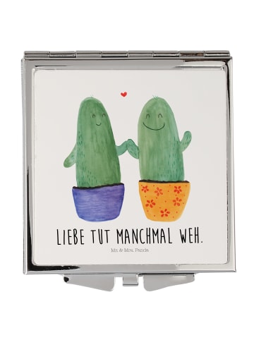 Mr. & Mrs. Panda Handtaschenspiegel quadratisch Kaktus Liebe mit... in Weiß