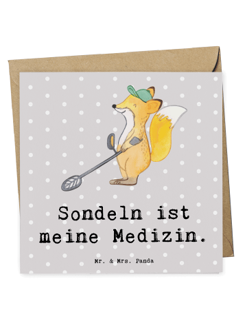 Mr. & Mrs. Panda Grußkarte Fuchs Metalldetektor mit Spruch in Grau Pastell