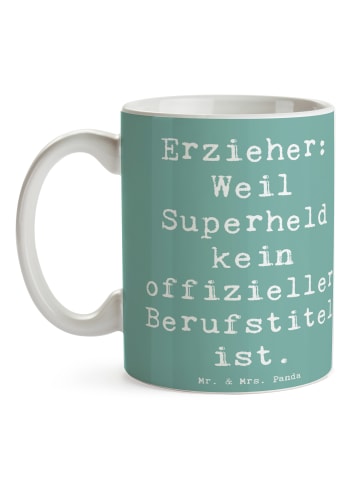 Mr. & Mrs. Panda Pott Spruch Erzieher Superheld mit Spruch in Meeresbrise