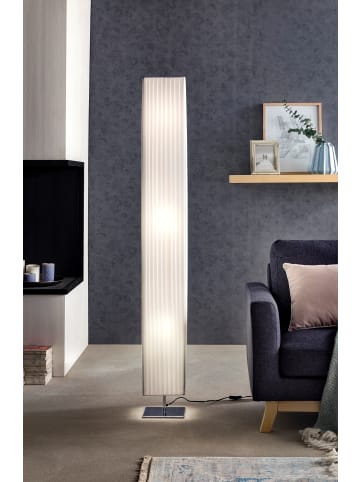 SalesFever Stehlampe 160 cm eckig dimmbar Metall verchromt und Plissee-Schirm in Weiß