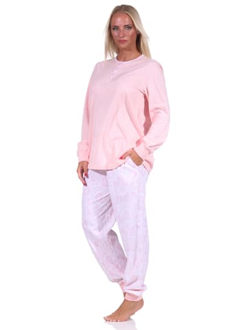 NORMANN Pyjama Schlafanzug Knopfleiste und Paysley gemusterter Hose - 69225 in rosa