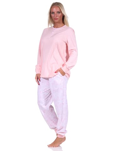 NORMANN Pyjama Schlafanzug Knopfleiste und Paysley gemusterter Hose in rosa