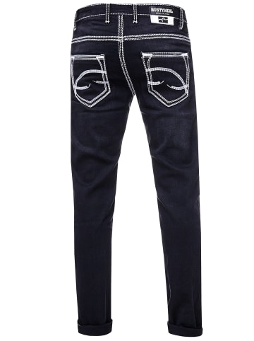Rusty Neal Jeans Hose "LEVIN" in Black Used mit Weißer Kontrastnaht in Schwarz