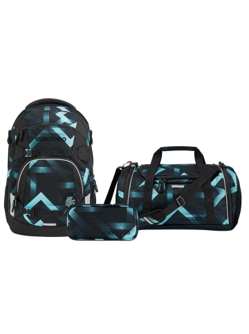 Coocazoo Schulrucksack-Set MATE Laser Lights 3-teilig in Schwarz/Blau