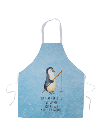 Mr. & Mrs. Panda Schürze Pinguin Angler mit Spruch in Eisblau