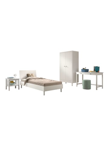58 aufm Kessel EINZELBETT SET 90x200 Keeley Buche Weiß Holz Schrank Tisch Komfort
