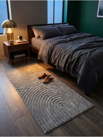 KADIMA DESIGN Hochflorteppich 3D Bögen Boho Waschbar Wohnzimmer in Silber