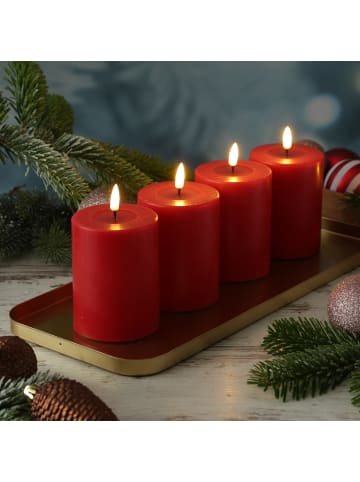 Deluxe Homeart 4er Set LED Kerzen MIA Echtwachs Deluxe 7,5x10cm mit Batterien Fernb. In rot