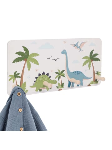 relaxdays Kindergarderobe "Dino" in Grün/ Weiß - (B)40 x (H)20 x (T)5,5 cm