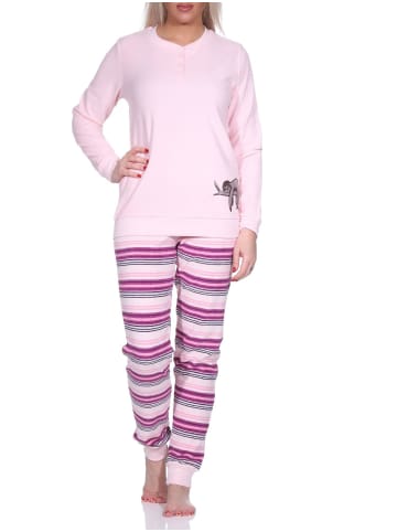 NORMANN Frottee Pyjama Hose gestreift Faulti Katze - 75946 in rosa