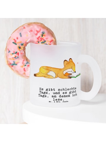 Mr. & Mrs. Panda Glas Fuchs Lesen mit Spruch in Transparent