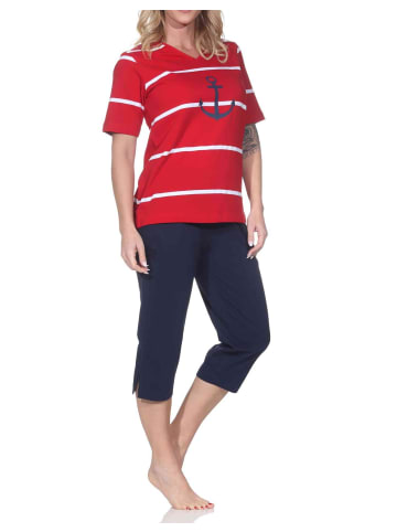 NORMANN Kurzarm Pyjama Schlafanzug Shorty Maritimer Look in rot