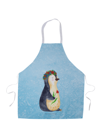 Mr. & Mrs. Panda Grillschürze Pinguin Blumen ohne Spruch in Eisblau