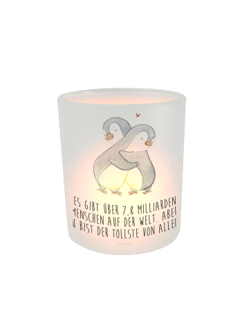 Mr. & Mrs. Panda Windlicht Pinguine Kuscheln mit Spruch in Transparent
