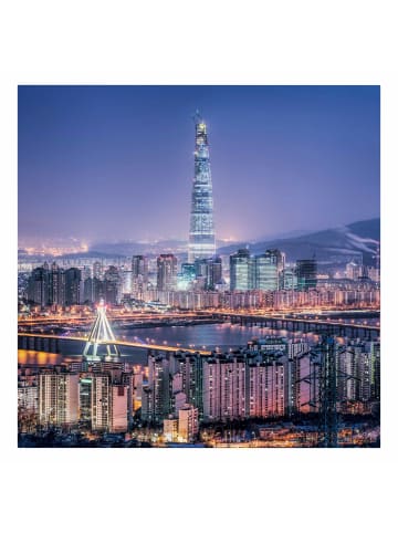 WALLART Leinwandbild - Lotte World Tower bei Nacht in Blau