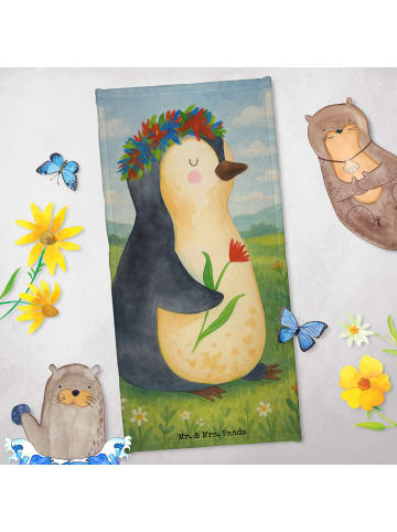 Mr. & Mrs. Panda Handtuch Pinguin Blumen Design ohne Spruch in Weiß