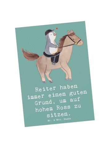 Mr. & Mrs. Panda Postkarte Reitsport Stolz mit Spruch in Meeresbrise