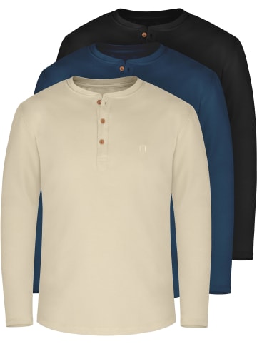 normani 3x Herren Langarmshirts Neuville in Beige/Marine/Schwarz