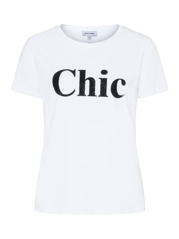 More & More T-Shirt mit Perlenschriftzug in white/black