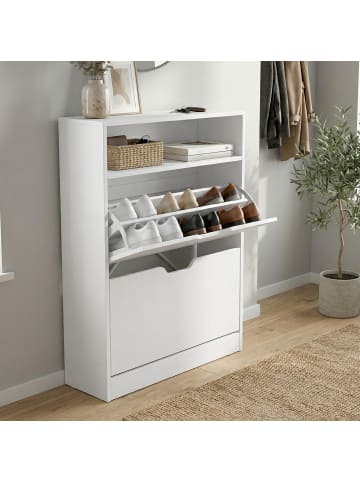 VASAGLE Schuhschrank Custos in Weiß - (B)60 x (H)102 x (T)24 cm