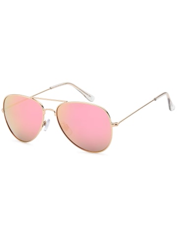 styleBREAKER Piloten Sonnenbrille in Gold / Pink verspiegelt