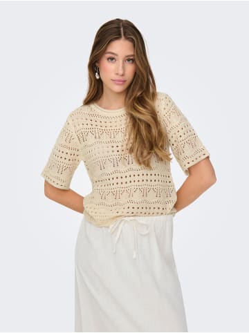 JACQUELINE de YONG Kurzarm Häkel-T-Shirt mit geometrischem Muster in Beige