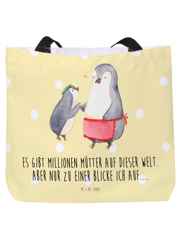 Mr. & Mrs. Panda Shopper Pinguin mit Kind mit Spruch in Gelb Pastell