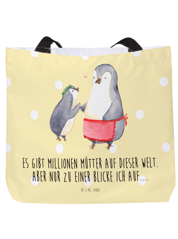 Mr. & Mrs. Panda Umhängetasche Pinguin mit Kind mit Spruch in Gelb Pastell