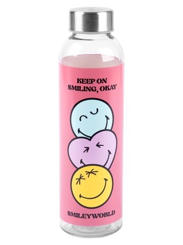 Smiley World Smileyworld Trinkflasche aus Glas Flasche Wasserflasche 500 ml in pink