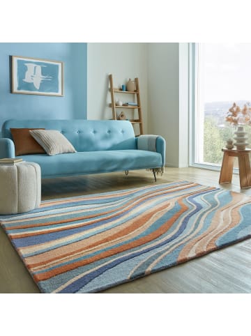KADIMA DESIGN Wollteppich Wellen Muster, Abstrakt, Wohnzimmer in Multicolor-Blau