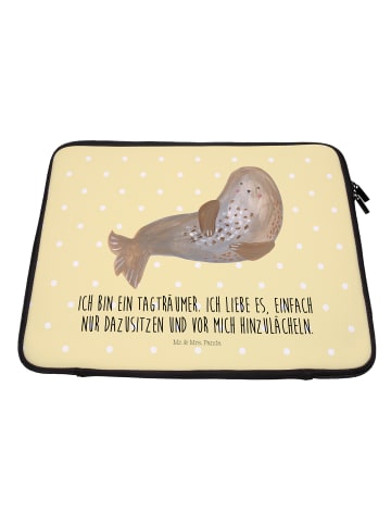 Mr. & Mrs. Panda Notebook Tasche Robbe Lachen mit Spruch in Gelb Pastell